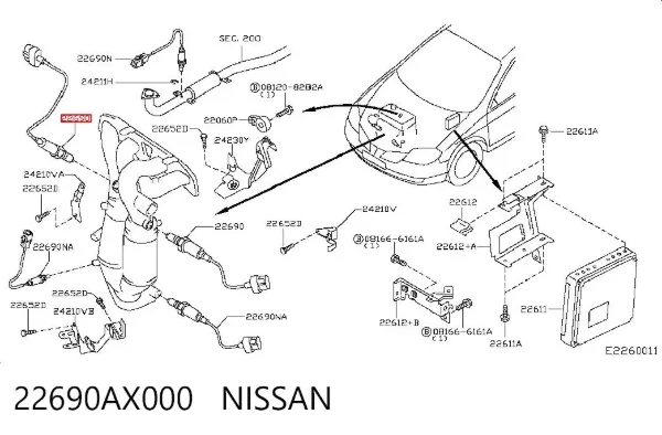 Sensor de oxígeno previo al catalizador 22690AX000 Nissan/Infiniti