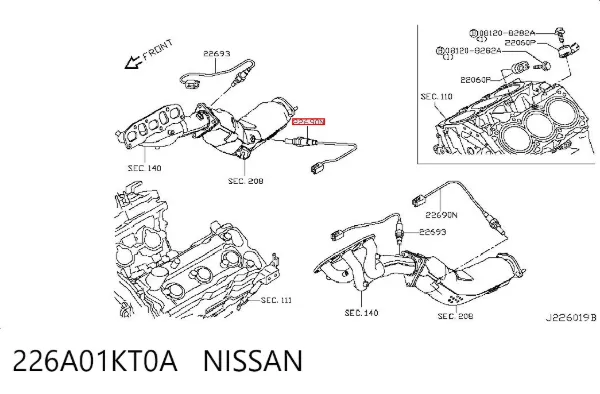 Sensor de oxígeno previo al catalizador 226A01KT0A Nissan/Infiniti