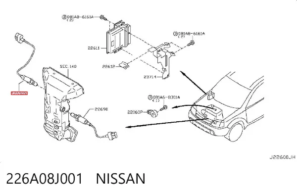 Sonda lambda de oxígeno posterior al catalizador 226A08J001 Nissan/Infiniti