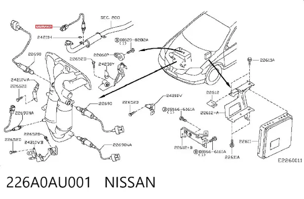 Sonda lambda de oxígeno posterior al catalizador 226A0AU001 Nissan/Infiniti