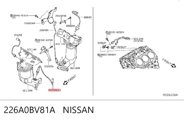Sonda lambda de oxígeno posterior al catalizador 226A0BV81A Nissan/Infiniti