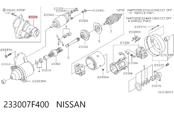 Motor de arranque 233007F400 Nissan/Infiniti