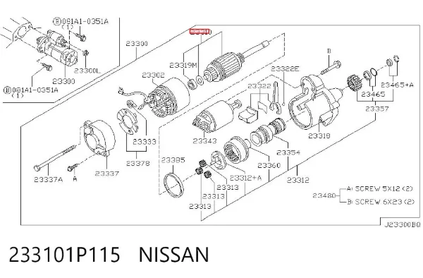 Inducido del motor de arranque 233101P115 Nissan/Infiniti