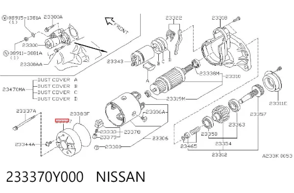 Tapa trasera del motor de arranque 233370Y000 Nissan/Infiniti