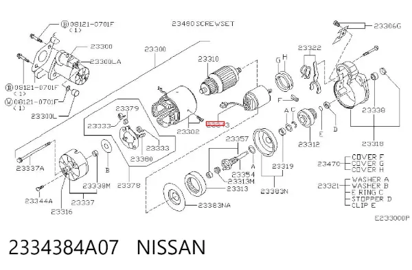Solenoide de arranque 2334384A07 Nissan/Infiniti