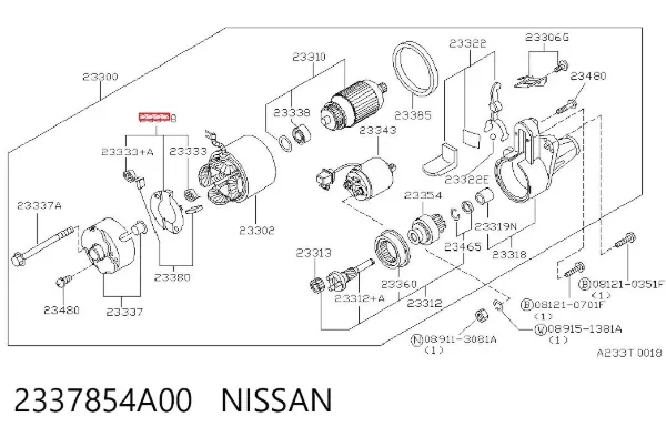 Portaescobillas motor de arranque 2337854A00 Nissan/Infiniti