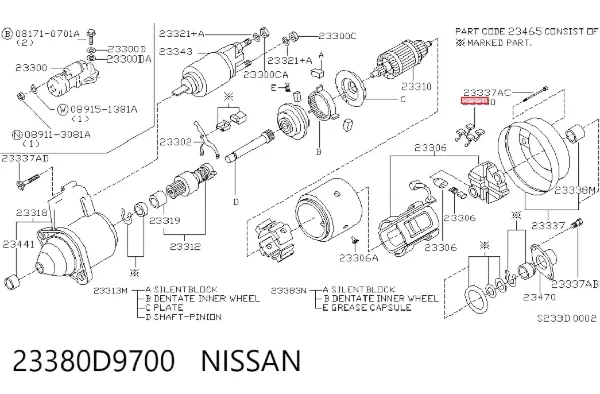 Escobilla de motor de arranque 23380D9700 Nissan/Infiniti