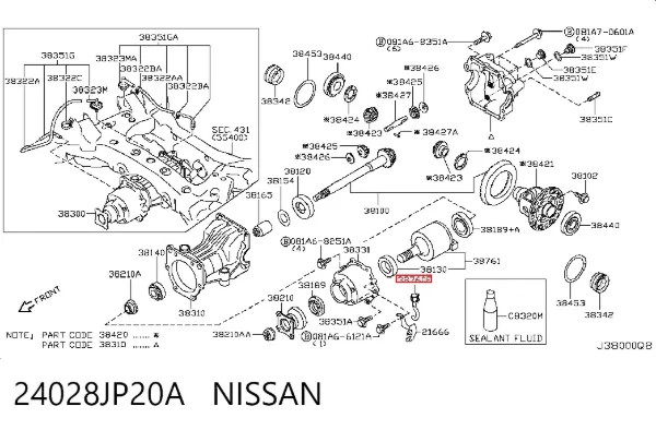 Cable del embrague de conexión del eje trasero 24028JP20A Nissan/Infiniti
