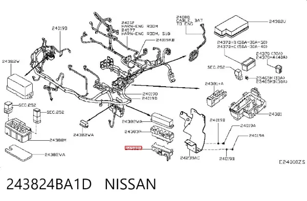 Tapa de la caja de fusibles 243824BA1D Nissan/Infiniti