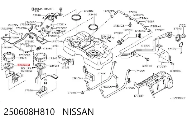 Sensor de nivel de combustible derecho 250608H810 Nissan/Infiniti