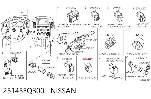 Botón de desactivación ESP 25145EQ300 Nissan/Infiniti