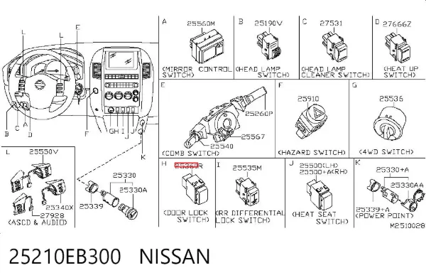 Botón de bloqueo de puertas 25210EB300 Nissan/Infiniti