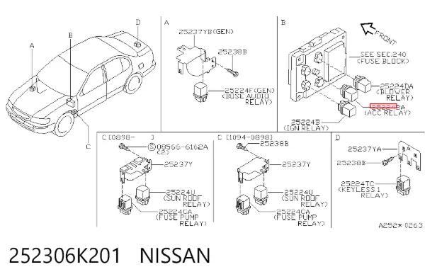 Relé eléctrico multifuncional 252306K201 Nissan/Infiniti