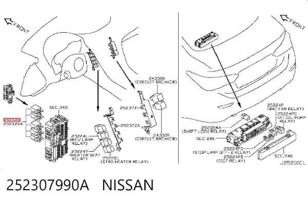 Relé de faro antiniebla 252307990A Nissan/Infiniti