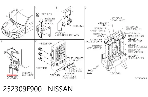 Relé eléctrico multifuncional 252309F900 Nissan/Infiniti