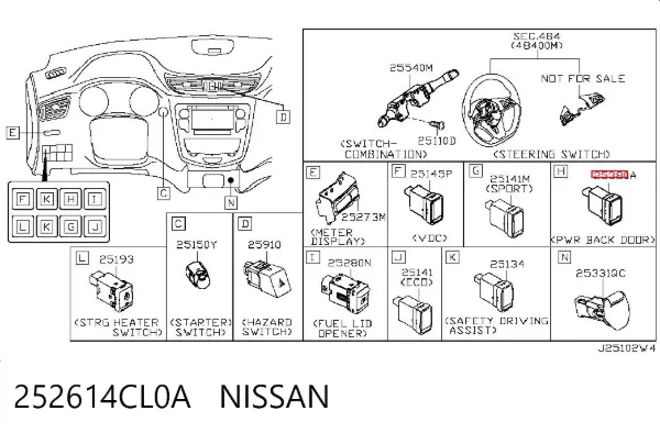 Botón interior de apertura de maletero 252614CL0A Nissan/Infiniti