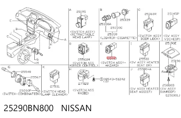 Boton de luz de emergencía Nissan Almera II