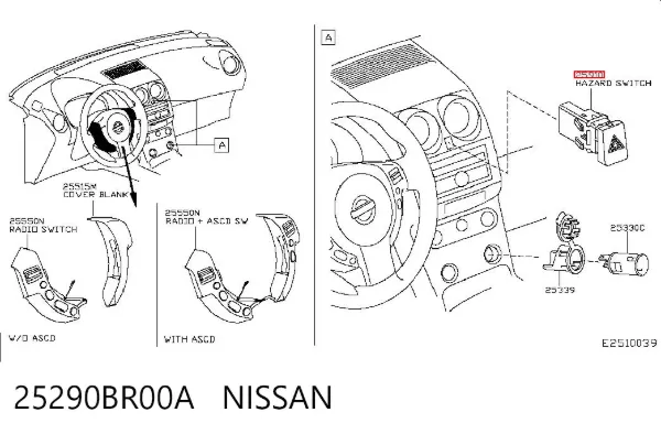 Boton de luz de emergencía 25290BR00A Nissan/Infiniti