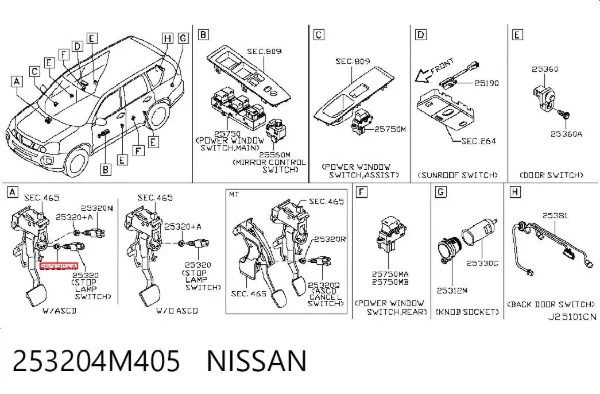 Interruptor de luz de freno 253204M405 Nissan/Infiniti