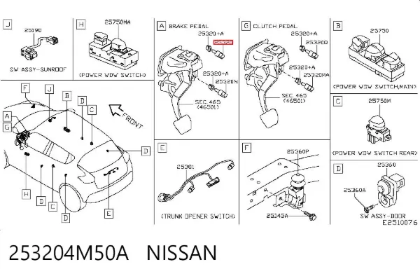 Interruptor de luz de freno 253204M50A Nissan/Infiniti