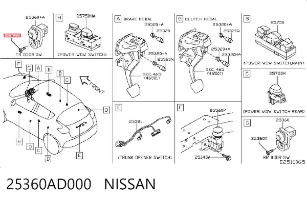 Sensor, interruptor, contacto de puerta  25360AD000 Nissan/Infiniti