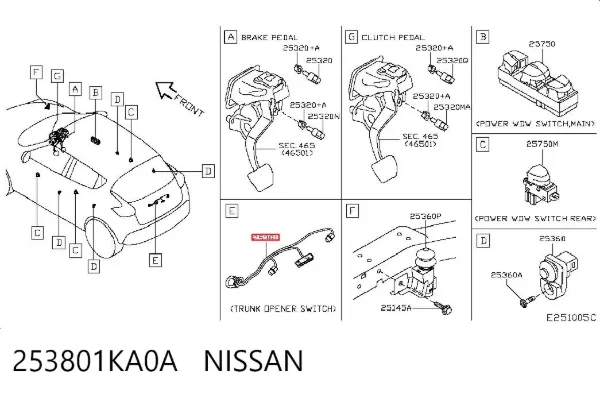 Botón de accionamiento del cierre de la tapa del maletero (puerta trasera 3/5) 253801KA0A Nissan/Infiniti