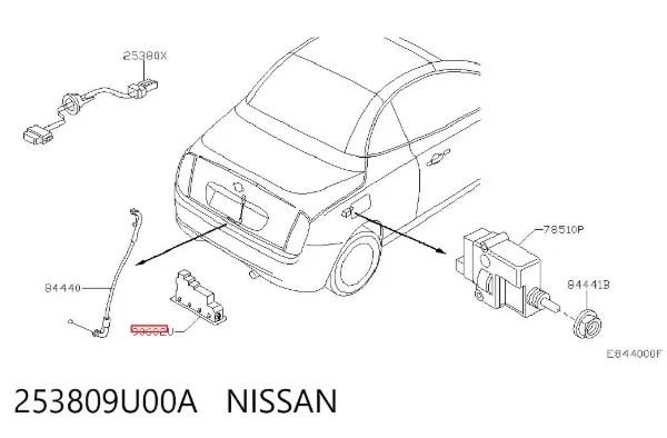 Botón de accionamiento del cierre de la tapa del maletero (puerta trasera 3/5) 253809U00A Nissan/Infiniti