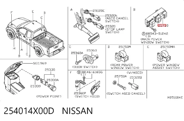 Interruptor de elevalunas delantera izquierda 254014X00D Nissan/Infiniti