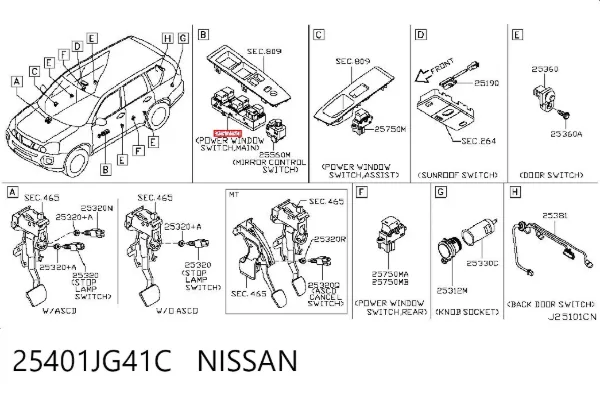 Interruptor de elevalunas delantera izquierda 25401JG41C Nissan/Infiniti