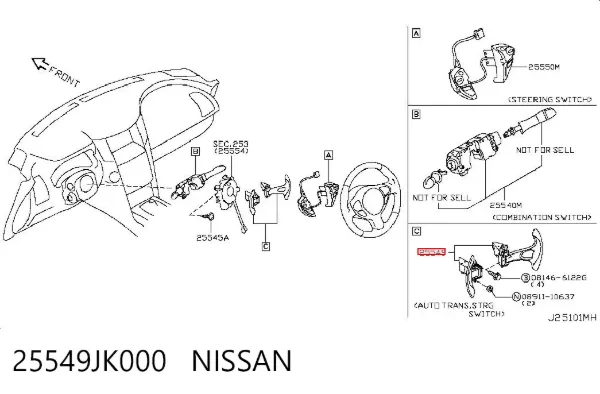 Mecanismo de cambio de marchas bajo el volante 25549JK000 Nissan/Infiniti