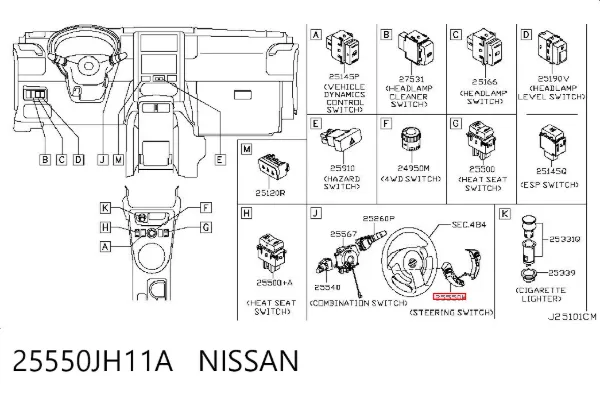 Módulo de interruptores del volante 25550JH11A Nissan/Infiniti