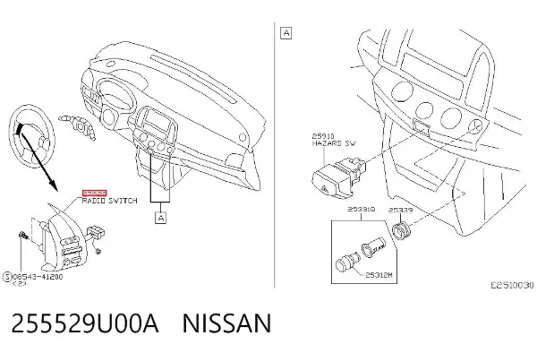 Módulo de interruptores del volante 255529U00A Nissan/Infiniti