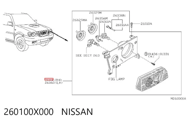 Faro derecho 260100X000 Nissan/Infiniti