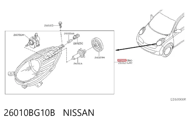 Faro derecho 26010BG10B Nissan/Infiniti