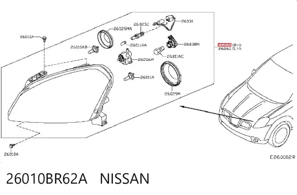 Faro derecho 26010BR62A Nissan/Infiniti