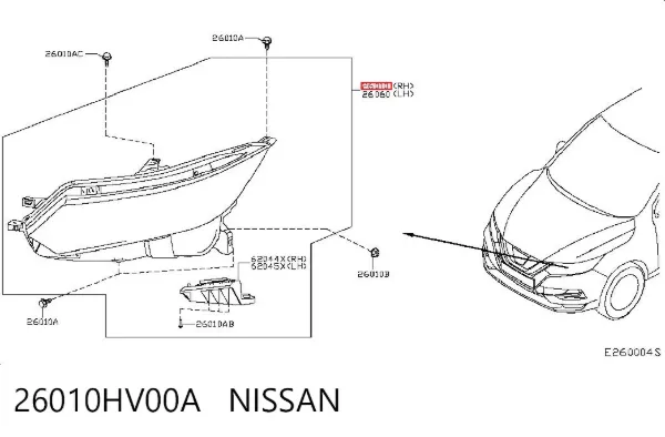 Faro derecho 26010HV00A Nissan/Infiniti