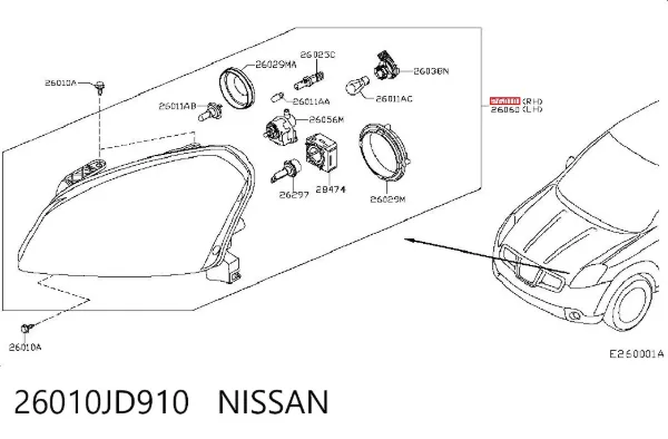 Faro derecho 26010JD910 Nissan/Infiniti