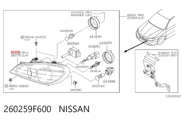 Faro derecho 260259F600 Nissan/Infiniti