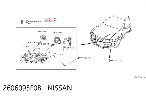 Faro izquierdo 2606095F0B Nissan/Infiniti