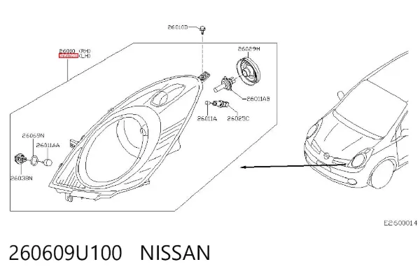 Faro izquierdo 260609U100 Nissan/Infiniti