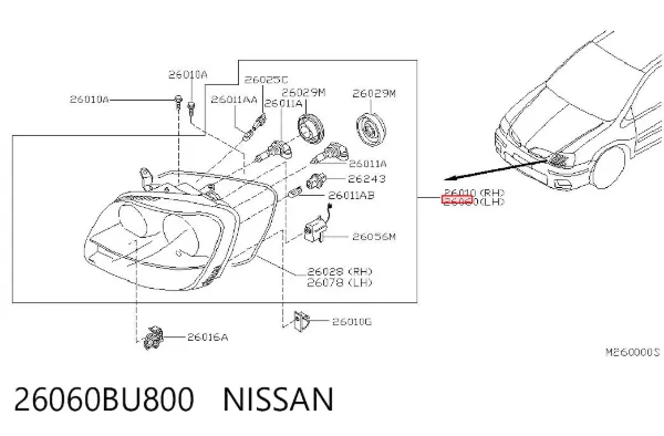 Faro izquierdo 26060BU800 Nissan/Infiniti