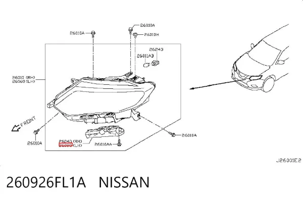 Soporte de fijación del faro delantero izquierdo 260926FL1A Nissan/Infiniti
