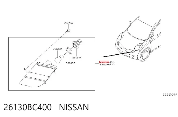 Piloto intermitente derecho 26130BC400 Nissan/Infiniti