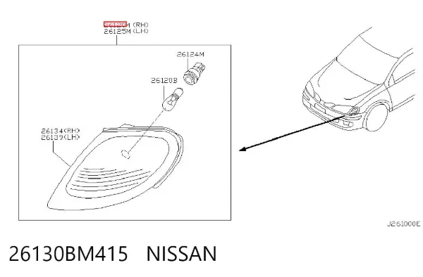 Piloto intermitente derecho 26130BM415 Nissan/Infiniti