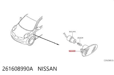 Luz intermitente de guardabarros NISSAN 261608990A