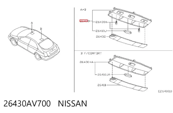 Luz de techo interior (cabina) 26430AV700 Nissan/Infiniti