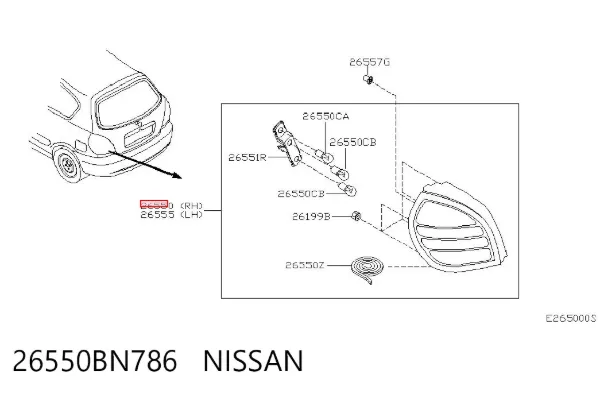 Piloto trasero derecho 26550BN786 Nissan/Infiniti