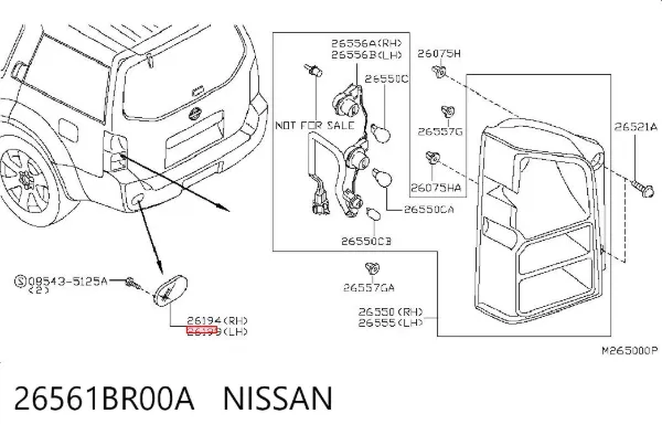 Reflector trasero izquierdo del parachoques 26561BR00A Nissan/Infiniti