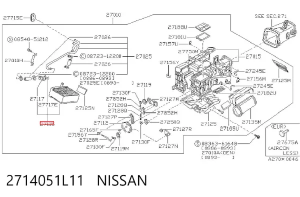 Radiador calefacción 2714051L11 Nissan/Infiniti