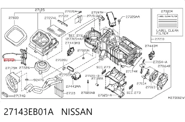 Calentador eléctrico de aire para el sistema de calefacción del habitáculo 27143EB01A Nissan/Infiniti